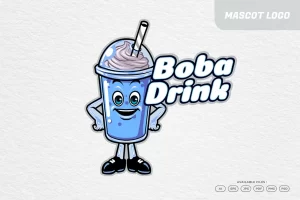 Boba Drink Cartoon Mascot Logo