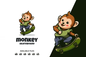 Monkey Skateboard Logo Template