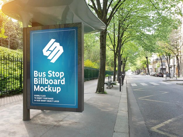 Billboard in bus stop mockup