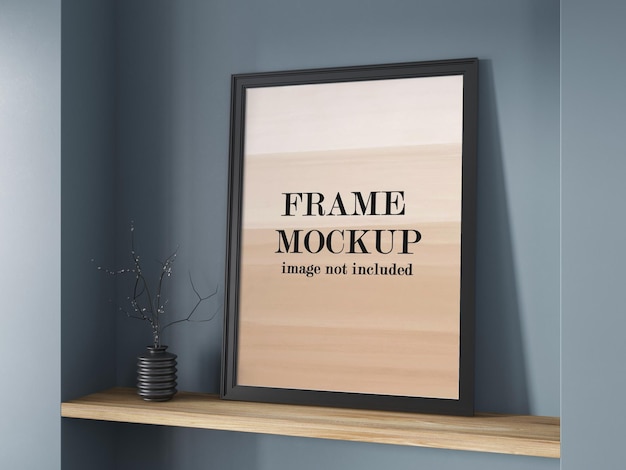 Black frame mockup on shelf