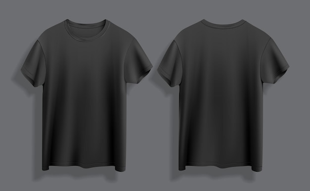 Black tshirt isolated on dark background front and back view vector mock up
