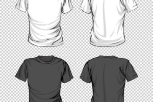 Black and white t-shirts vector template. t-shirt mockup front and back view.