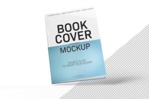 Blank book cover mockup isolated and floating on white