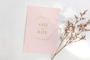 Blank pink greeting card with flower. for mock up psd template.