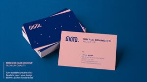 Business card mockup resting on a stack of cards