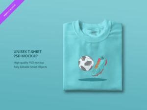 Close up on blue folded t shirt mockup