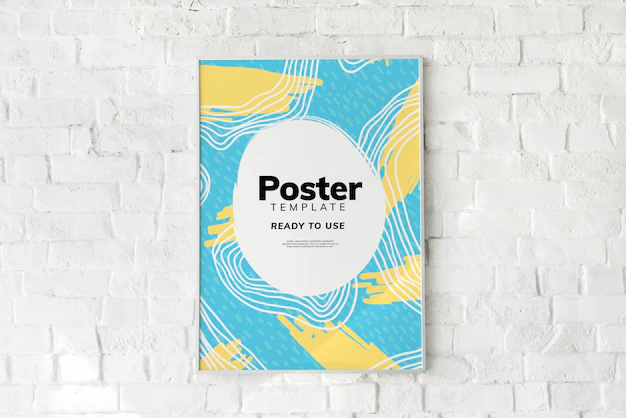 Colorful poster template on a white brick wall