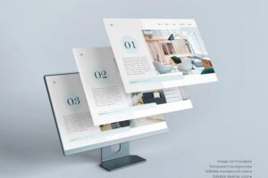 Desktop screen with website presentation mockup isolated