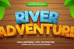 Editable text effect - river adventure cartoon style 3d template