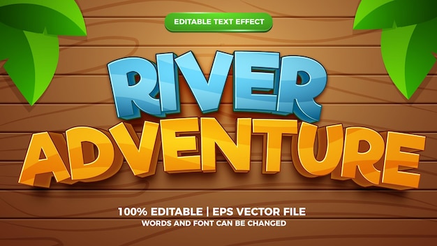 Editable text effect - river adventure cartoon style 3d template