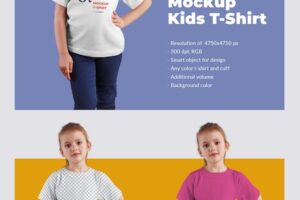 Kids t-shirt mockups. design is easy in customizing images design (on t-shirt), t-shirt color, color background