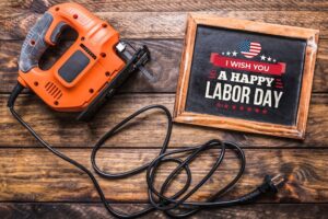Labor day mockup with slate and tools