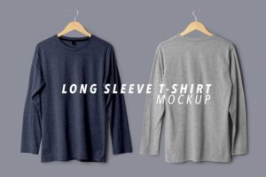 Long sleeve t shirt mockup hanging front and back view psd template