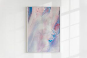 Luxury picture frame mockup psd with pink marble experimental art on the wall