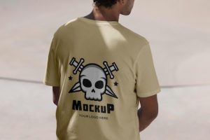 Male skateboarder with mock-up t-shirt