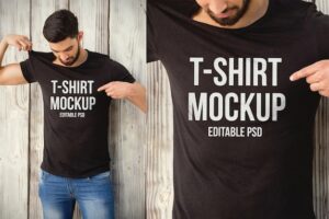 Man wearing black tshirt with mockup for adding text