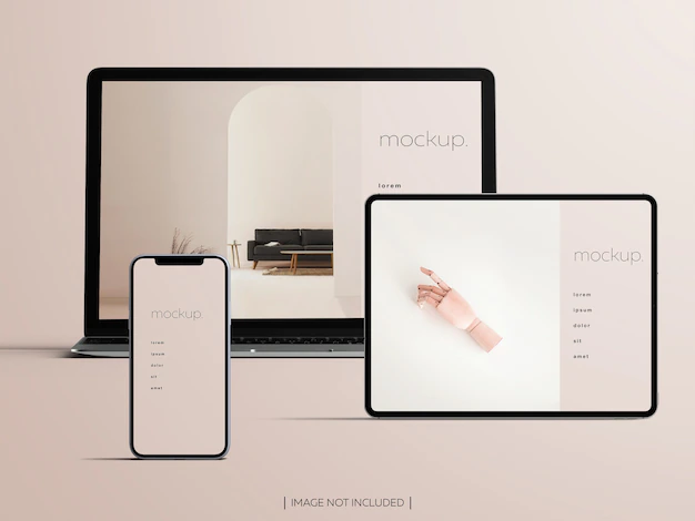 Mockup of front view isolated responsive devices screens