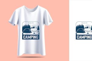New men's white t-shirt in vector mockup t-shirt vintage adventure camping typography print design