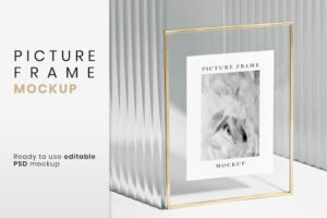 Picture frame mockup psd with gold frame