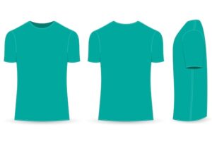 Plain green t-shirt design, with front, back and side views