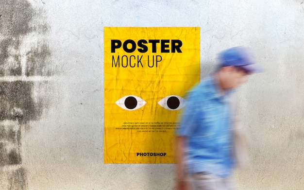 Poster mockup on old cement wall