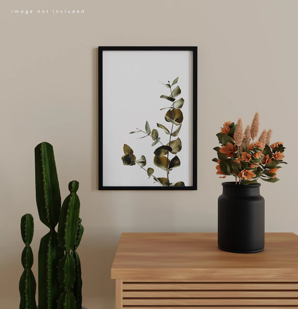 Realistic natural frame mockup in table