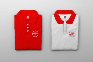 Red and white polo shirts top view