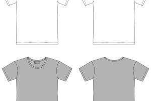 Set of blank t shirt outline sketch. apparel t-shirt cad design. isolated technical fashion illustration. front and back vector. black and gray. mockup template.