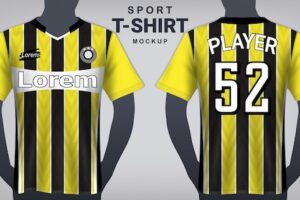 Soccer jersey and sport t-shirt mockup template.
