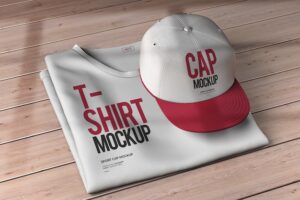 Sport cap and folded t-shirt mockup