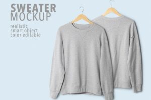 Sweater mockup hanging front and back view psd template
