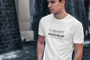 T-shirt mockup stylish man walking on street