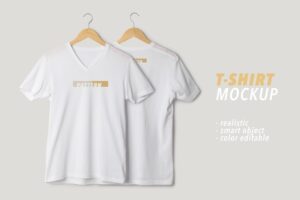 White t shirt mockup hanging realistic template