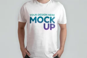 White t-shirt model front view mockup