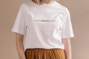 Woman in a white t-shirt mockup social ads template