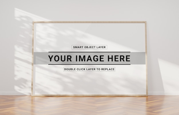 Wooden frame leaning in interior mockup