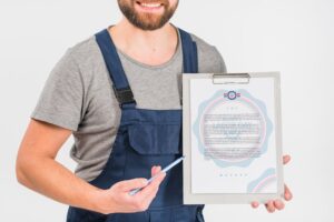 Worker holding clipboard mockup for labor day