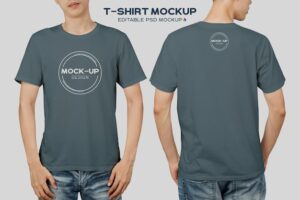 Young man in t-shirt mockup template for your design.