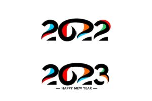 2023 happy new year text typography design poster template brochure, decorated, flyer banner design.