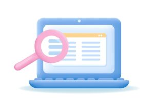3d laptop icon with magnifying glass discovery search analysis concept