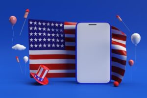 3d render happy 4th of july usa independence day and smartphone mockup american flag