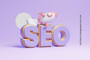 3d seo optimization icon with flying rocket icon or 3d social media marketing seo concept icon