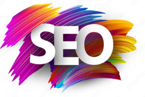 Big seo sign letters on brush strokes background.