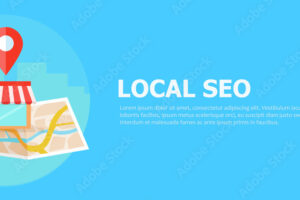 Local seo banner, Map and shop in realistic view.