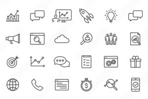 Set of 40 SEO and Development web icons in line style