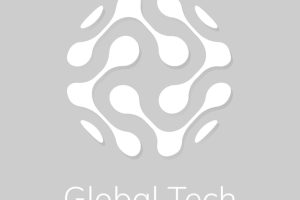 Abstract globe technology logo with global tech text in white tone