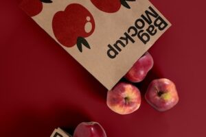 Apples with paper bag mock-up