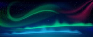 Aurora borealis northern lights in arctic sky at night vector cartoon illustration of winter sky wit...