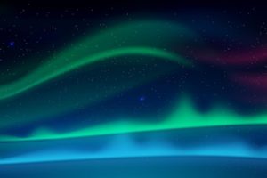 Aurora borealis northern lights in arctic sky at night vector cartoon illustration of winter sky wit...