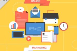 Background of digital marketing with items